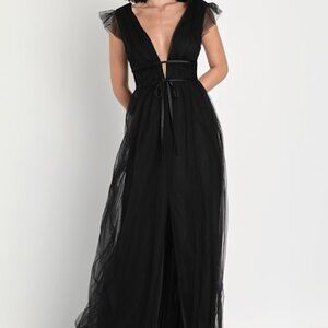 Lulus I'm All Yours Black Tulle Ruffled Maxi Dress - Size L